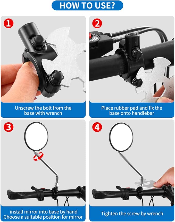 Bike Handlebar Rearview Mirror, Universal Adjustable Rotatable Clear Mirror for Mountain Road Bike Bicycle ebike Motorcycle Scooter Right Left Available with Bolt 10mm (2 Pcs)