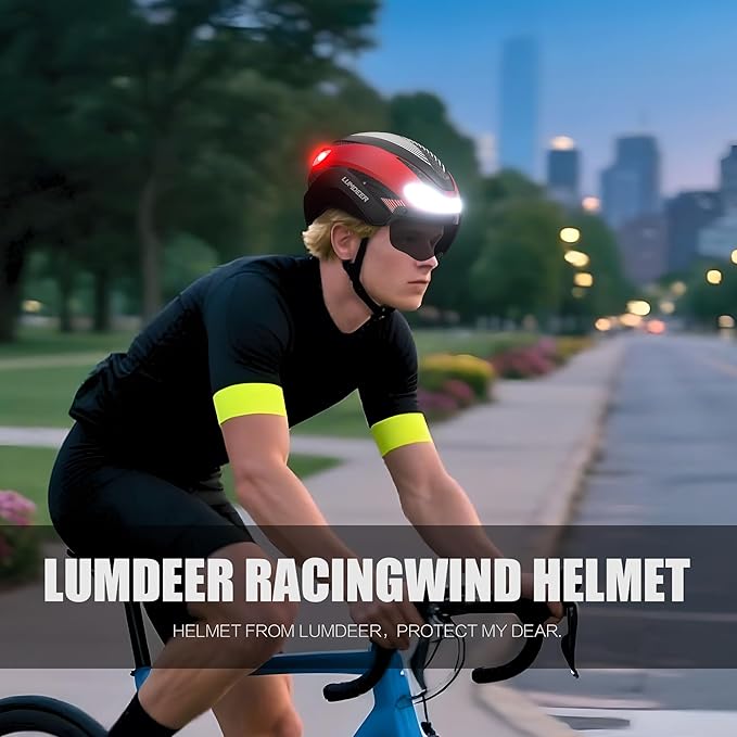 LUMDEER DARKNIGHT Bike Helmet - LED Turn Signals Front & Rear Light Rechargeable, Visor, Goggles for Ebike,Scooter Commuting, Adjustable Bicycle Helmets for Adults Men Women
