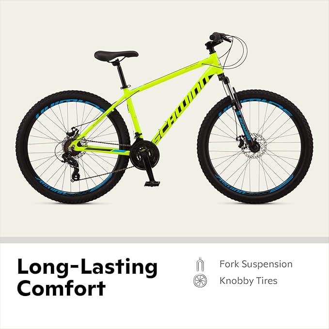 Schwinn High Timber Mountain Bike for Adult Youth Men Women Boys Girls, 24 to 29-Inch Wheels, 7 or 21-Speeds, Front Suspension, Aluminum and Steel Frame Options