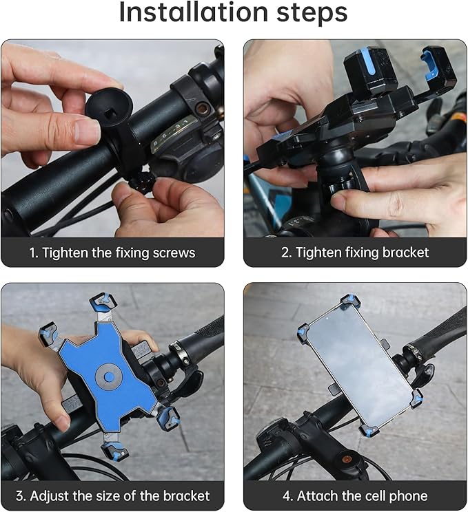 Bike Phone Mount Holder Motorcycle Handlebar Phone Mount Clamp One Hand Operation ATV Scooter Phone Clip for iPhone 12/11 Pro Max/X/XS, Galaxy S10 and 4.7"- 6.8" Cellphone