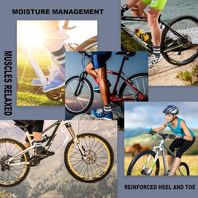Cycling Biking Socks 2 Pairs, Ergonomic Moisture Wicking Breathable Cushion Quarter Crew Riding Socks, Men & Women