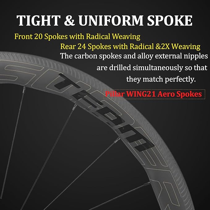 Superteam Carbon Wheelset 700c Rim V Brake 50mm Depth 25mm Width Road Bike Wheels Matte Finish, Tubeless Ready Support for 8-12 Speed Clincher & Tubeless