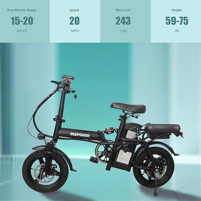 14" Compact Electric Bike, 20 MPH, Dual Disc Brake, Portable and Comfort, Foldable E-Bike for Adults