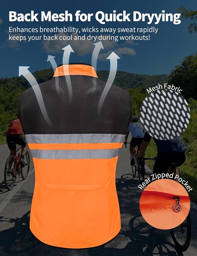 WOSAWE Men's High Visibility Cycling Wind Jacket Water Resistance Reflective Windbreaker