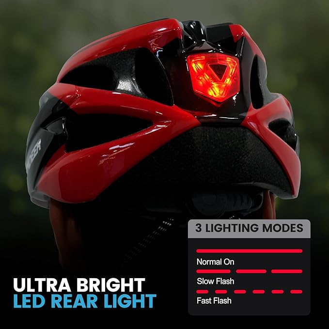 Adult Bike Helmet for Commuting and Cycling, Bicycle Helmet with Rechargeable Rear LED Light & Magnetic Goggles & Removable Sun Visor, Mountain and Road Bicycle Helmets for Men and Women 3 in 1