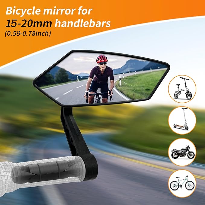 Bike Mirror, HD Glass Bicycle Mirrors for Handlebar Mount, Adjustable Bar End Bike Rear View Mirror, Scratch Resistant Handlebar Mirrors for E-bike,Mountain Bike & Scooter(Right 0.59-0.78")