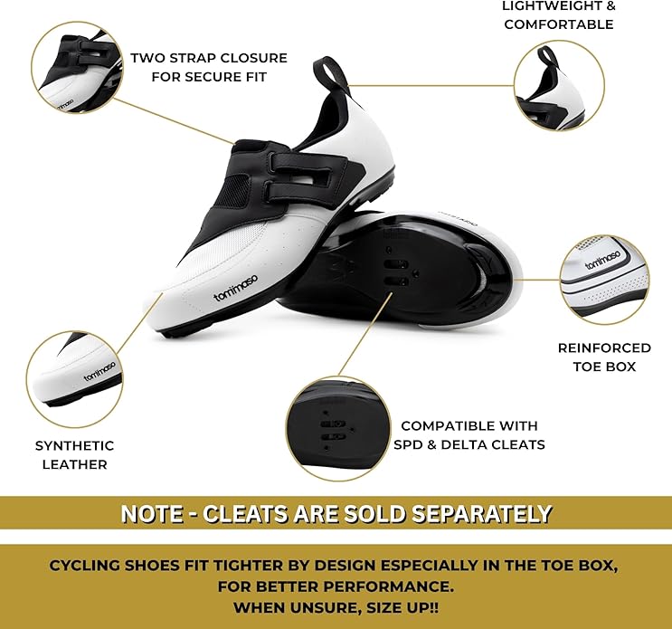 Tommaso Veloce II Cycling Shoes - Ride in Style - Peloton Shoes Triathlon Road Bike Indoor Cycling Men Women Compatible with Look Delta SPD SPD-SL Cleats White Black