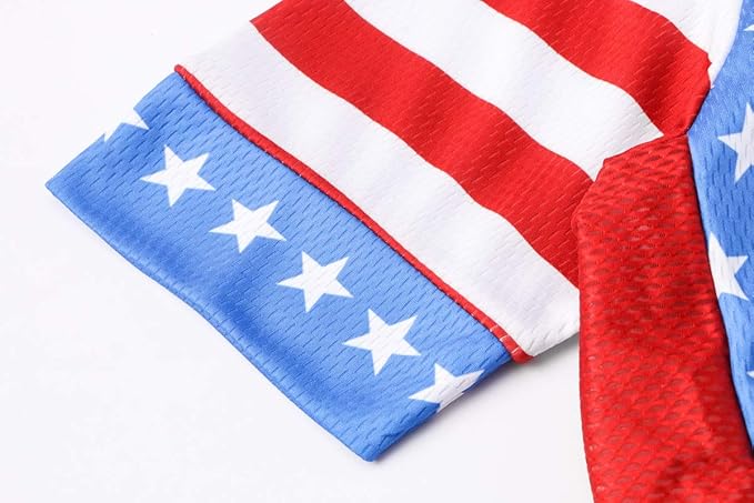 Cycling Jersey Short Sleeve USA Style Bike Tops with Pocket Reflective Stripe