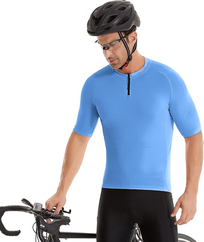 Wulibike Cycling Jersey Men Short Sleeve, Road Bike Shirts 1/4 Zipper with Pockets, Bicycle Clothing Breathable Quick Dry