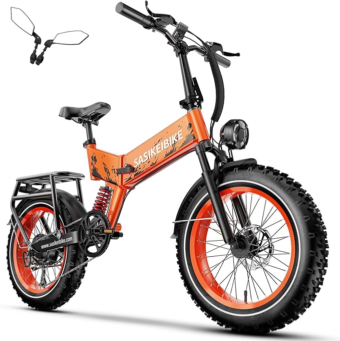 1500W Folding Electric Bike for Adults, 52V 20AH Large Removable Battery E Bike, 30+MPH, 80 Miles Max Range, 20" x4.0 Fat Tire Ebike, Dual Suspension Commute Electric Mountain Bicycle