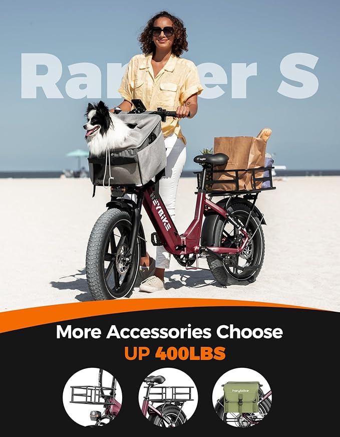 Heybike Ranger Foldable Electric Bike for Adults, 1200W/1800W Peak Motor, 28/32MPH E Bike, 55/90 Miles Range, 20"x4.0" Fat Tire Ebike with Removable Battery, Hydraulic Brakes for Snow, Beach,Commuting