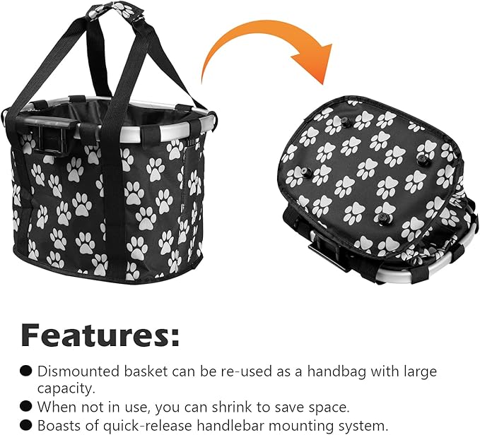 Lixada Bike Basket, Small Pet Cat Dog Carrier Bicycle Handlebar Front Basket Folding Detachable Removable Easy Install Quick Released Picnic Shopping Bag, Max. Bearing: 11lbs