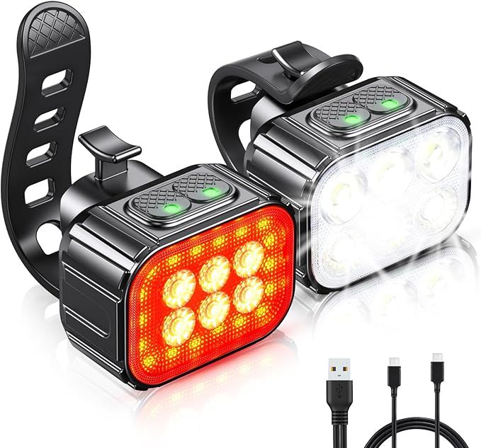 Bike Lights Super Bright, Rechargeable Bicycle Lights Set Multiple Modes, Waterproof Bike Lights for Night Riding/Cycling Safety, Front and Back Bike Reflectors Light, Long Battery Life