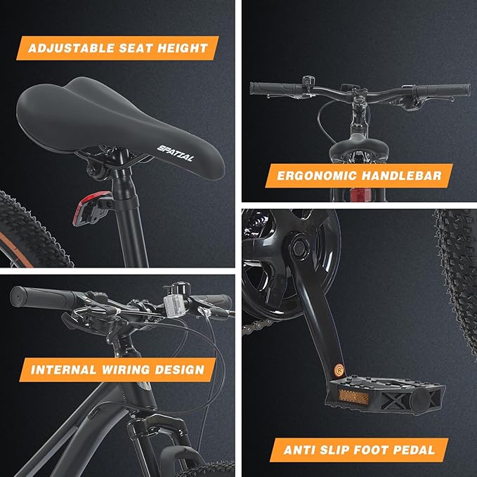 SPATIAL Mountain Bike, 20/24/26/27.5/29 inch Outdoor Cycling Bike,21/8 Speed Lightweight Aluminum Frame | Dual Disc Brakes,Adjustable Ergonomic Seat for Men Women Adult Teens