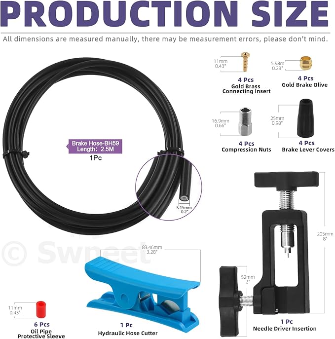 Swpeet 25Pcs 2500mm Bicycle Hydraulic Disc Brake Hose Kit with Insert Tool & Hose Cutter, BH59 Compatible, Black