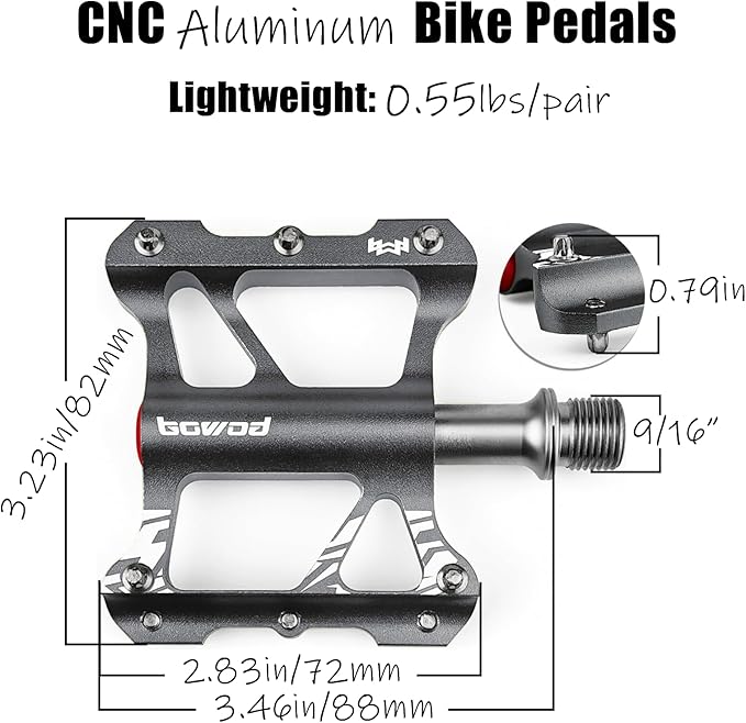 Youth MTB Mountain Bike Colored Pedals, Small Road Bike Pedals Womens MTB Flat Pedal, Kids BMX Pedals for Children's bicyle and Kid's Bike 9/16, CNC Aluminum Pedal w Cr-Mo Axel, 2Bearings,10Pins