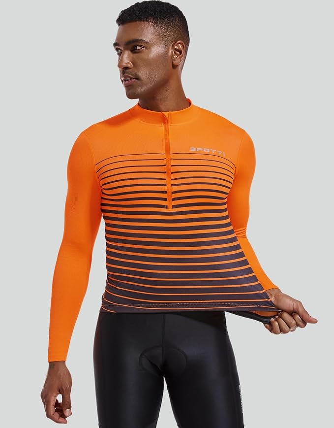 Spotti Men's Cycling Bike Jersey Long Sleeve with 3 Rear Pockets - Moisture Wicking, Breathable, Quick Dry Biking Shirt