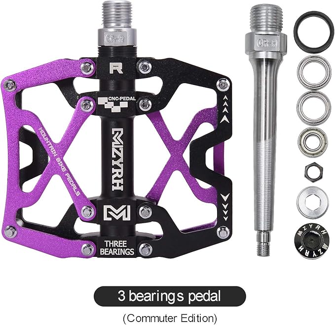 MZYRH Mountain Bike Pedals, Ultra Strong Colorful CNC Machined 9/16" Cycling Sealed 3 Bearing Pedals
