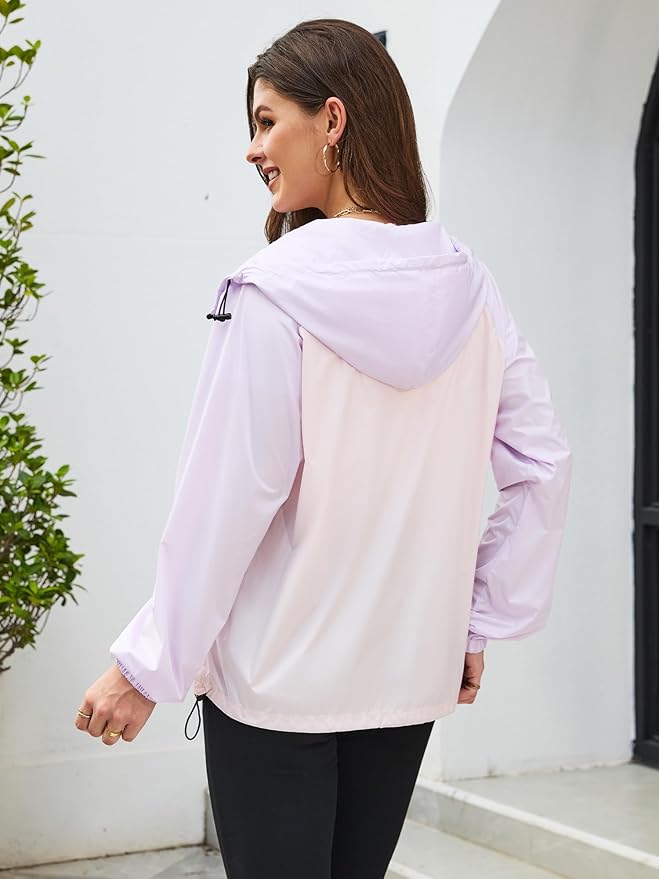 PITINAN Lightweight Rain Jacket Women Packable Wind Breaker Light Rain Jacket Women Waterproof Travel Raincoat S-XXL