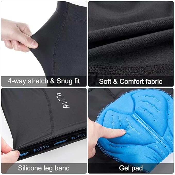 ROTTO Men's Cycling Shorts Padded Bike Shorts with Sponge & Gel Padding for Road & MTB Biking