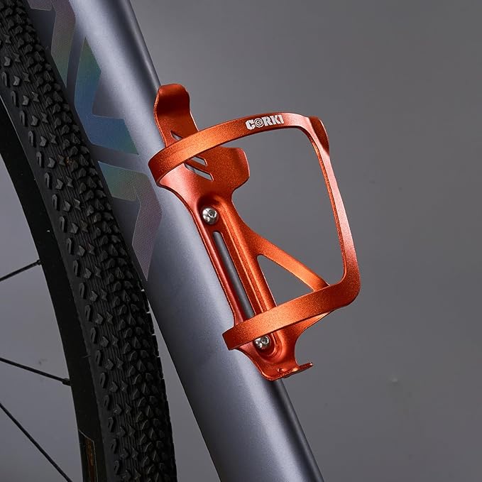 Corki Cycles Right Side Load Water Bottle Cage, Side Entry Bike Water Bottle Holder for Road & Mountain Bikes -2 Pack-Orange-Aluminum Alloy