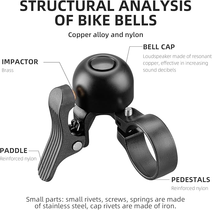 ROCKBROS Bike Bell Classic Bicycle Bell Road Bike Bells for Adults with Loud Sound and Fit for 1.06-1.18in/27-30mm Bicycle Handlebars