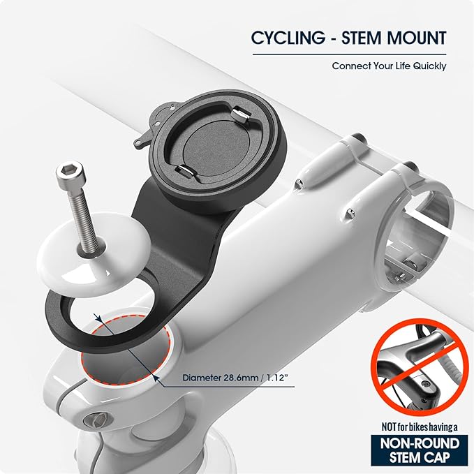 Bike Stem Phone Mount with Shockproof Silicone Grip – Quick-Lock Aluminum Out-Front Holder with Dual Safety Buckles & Elastic Strap, Fits 4.0”–6.7” Phones – Secure Fit for Road & Urban Rides
