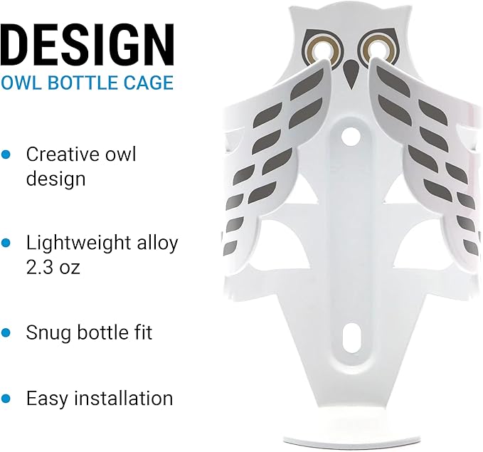 Portland Design Works Water Bottle Cage - Lightweight Water Bottle Holder for Bikes, Owl Cage, Snowy Owl