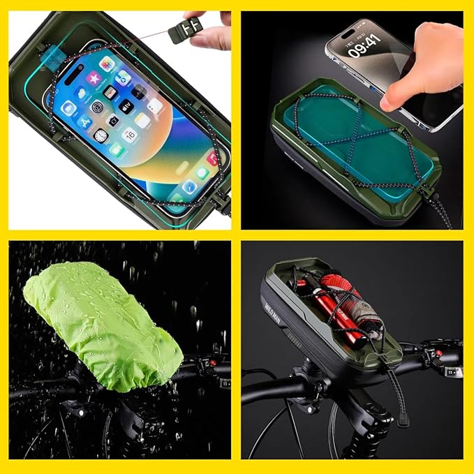 WILD MAN Bike Handlebar Bag Bicycle Bags for Cycling Bike Front Pouch Bag Phone Holder Mount Compatible with Phones Under 6.8”(GX330,Gray)