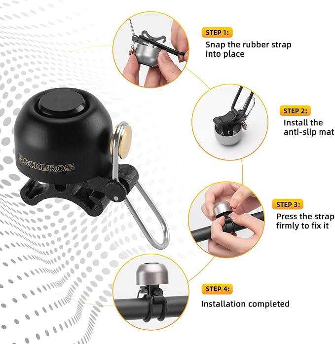 ROCKBROS Bike Bell Classic Bicycle Bell,Loud Sound 100dB Bike Bells for Adults Kids, Fit for 0.87-1.34in Bicycle Handlebars,Road Mountain Bike Accessories