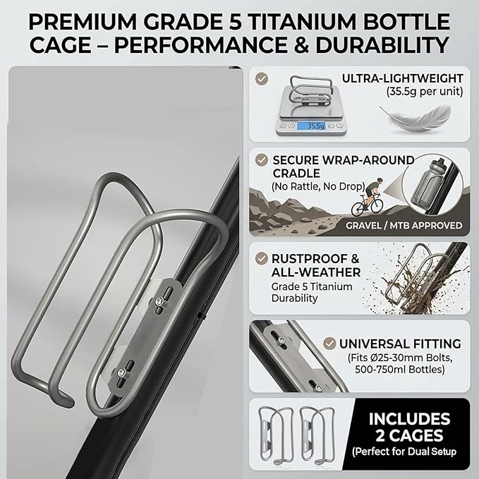 Titanium Bike Water Bottle Cages, 2-Pack, Lightweight and Durable Alloy Holder for MTB and Road Bicycles - Silver (01 2Pack)