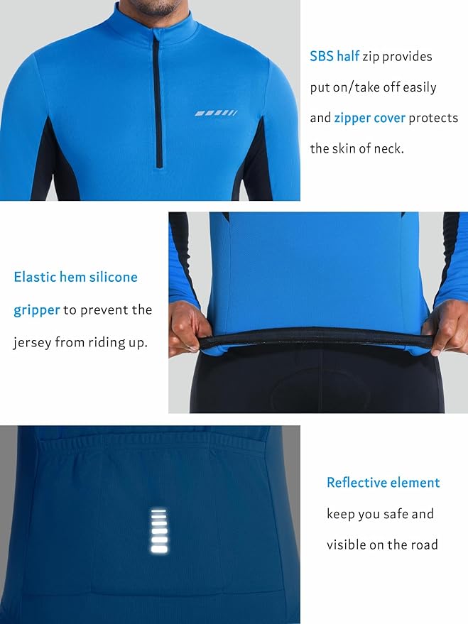 qualidyne Men’s Cycling Jersey Long Sleeve, Quick Dry Moisture-Wicking, UPF 50+, Half Zip Bike Shirt with 3+1 Pockets