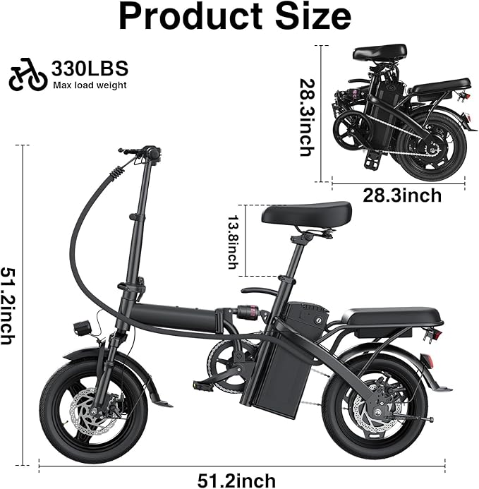 Electric Bike for Adults and Teens, 560-740W Motor, 20-25MPH Compact Commuter Folding Ebike, 32 Miles Range, 48V 10Ah Battery, 3-Level Pedal Assist, 14" Foldable Electric Bicycle, UL 2849 Certified