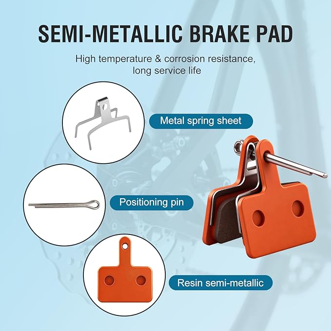 4 Pairs Bike Brake Pads, Disc Brake Pads (Resin,Semi-Metallic) for Mountain Bike Disc Brakes, Bicycle Brake Pads Compatible with TRP Tektro Shimano Deore Br Ebike Brake Pads