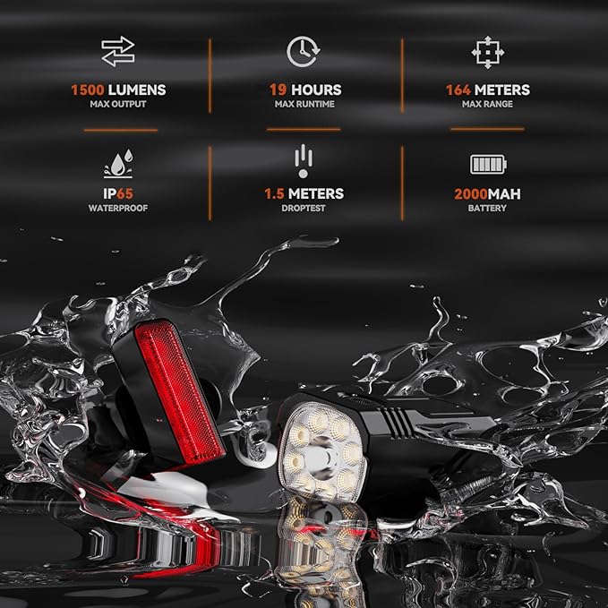Bike Lights Kit 9LED Bike Headlights High & Low Beams, Ultra-Light and Bright Bicycle Lights, Waterproof Bike Lights for Night Riding, USB-C Bicycle Front and Rear Lights