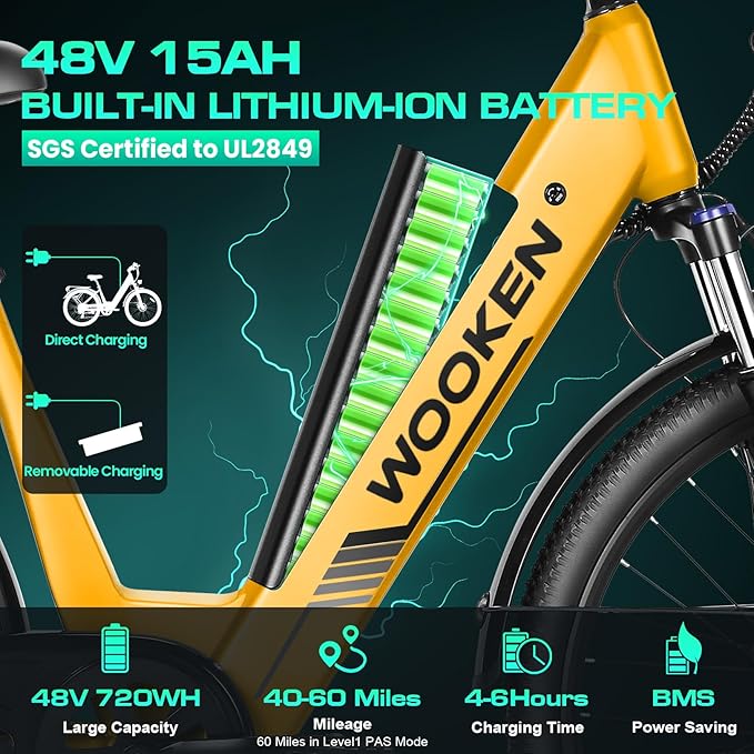 Wooken Electric Bike for Adults, 1000W Peak Ebike, 26" x 2.1" Tire Step Through Electric Bike, City Cruiser Ebike with 48V 10.4/15Ah Removable Battery, 7 Speed, SGS Certified to UL2849