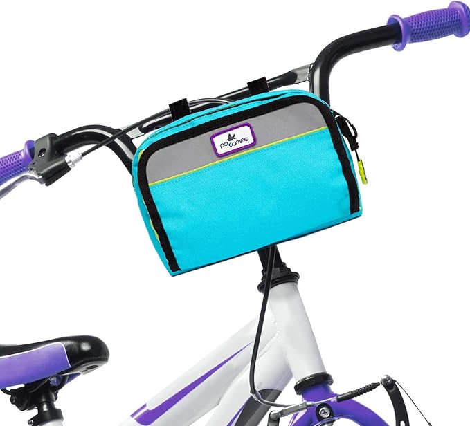 Po Campo Kids Bicycle Bag - Speedy Front Frame Bike Handlebar Bag Fabric Bike Basket Waterproof Front Mount Bike Bag for Boys Girls Bike or Scooter Handle Bars Converts to Crossbody Bag