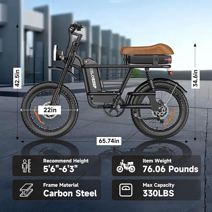 Electric Bike for Adults - 16/20 Inch Fat Tire Ebike, 750W/Peak 1500W Motor Ebike, 48V15.6AH Detachable Battery, 4 Riding Modes Electric Dirt Bike