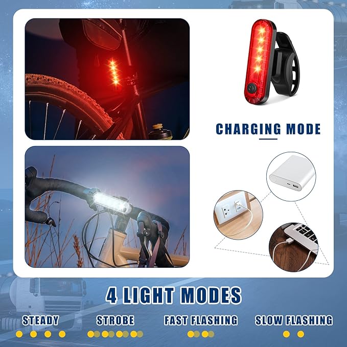 20 Pack USB Rechargeable LED Bike Tail Light Bicycle Rear Waterproof Bike Lights for Night Back Bicycle Taillights, 4 Light Mode Options, 20 USB Cables Included(Red, White)