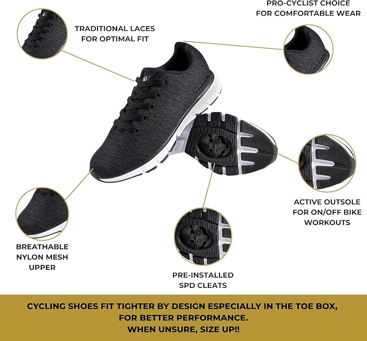 Tommaso Women's Cycling Shoes with Pre-Installed SPD Cleats — Easy to Walk-in Ventilated SPD Cycling Shoes for Women's Spin Classes and Indoor Bikes — Comfortable on Foot and Toebox.