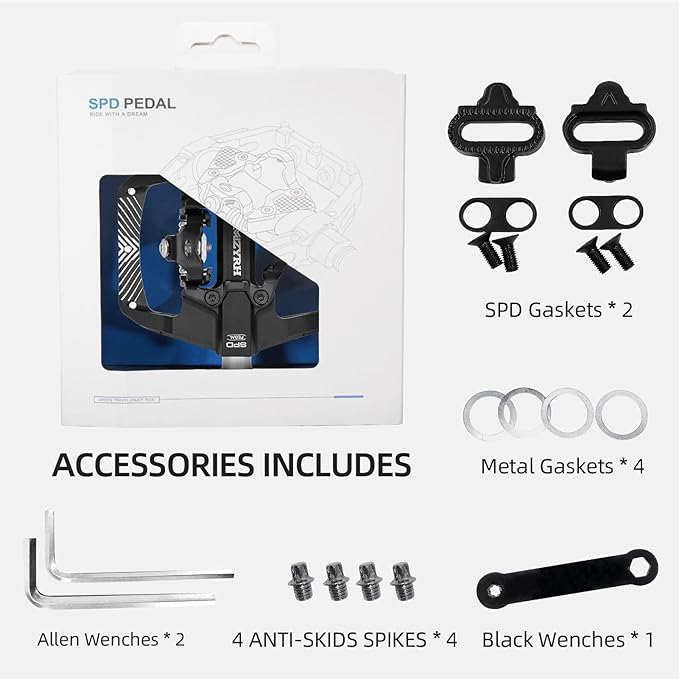 MZYRH Pedal,MTB Mountain Bike Pedals Compatible with Dual Function Sealed Clipless Aluminum 9/16" Bicycle Flat Platform with Cleats for Road, MTB