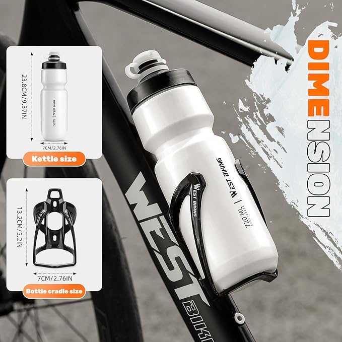 Bike Water Bottle Cage with Bottle, Durable Ultralight Plastic Water Drink Holder Rack, Lightweight PC Water Bottle Holder for Bicycle, Cycling Bottle Holder Cages for MTB, Road Bike(White)