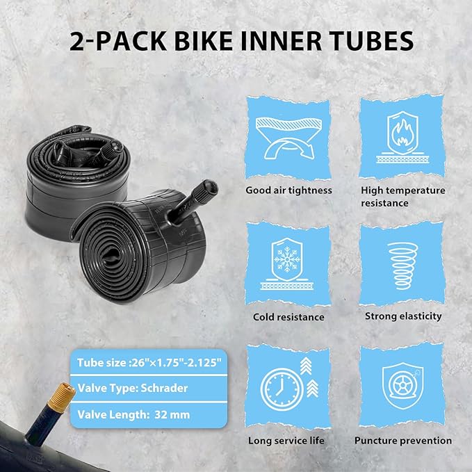 MOHEGIA 24/26 Inch Cruiser Bike Tires Set: 24x2.125/26x2.125 Inch Classic Folding Bicycle Tires,and Pair Inner Tubes with Tire Levers for Beach Cruiser City Bikes