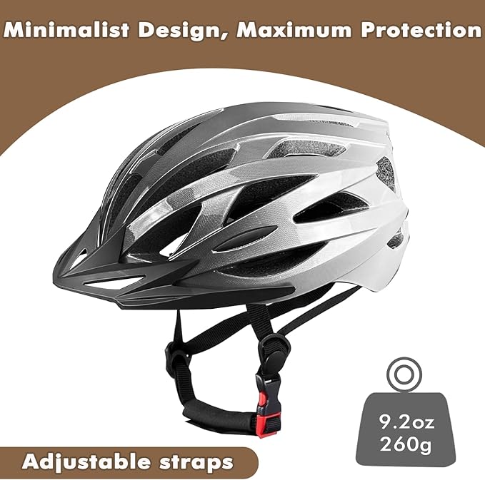 Road Bike Helmet Adult Men & Women, Adjustable Lightweight Design (22-24.5 Inches) - Vented, Removable Visor & Reflective White, for Day and Night Commuting & Sports | CPSC Certified