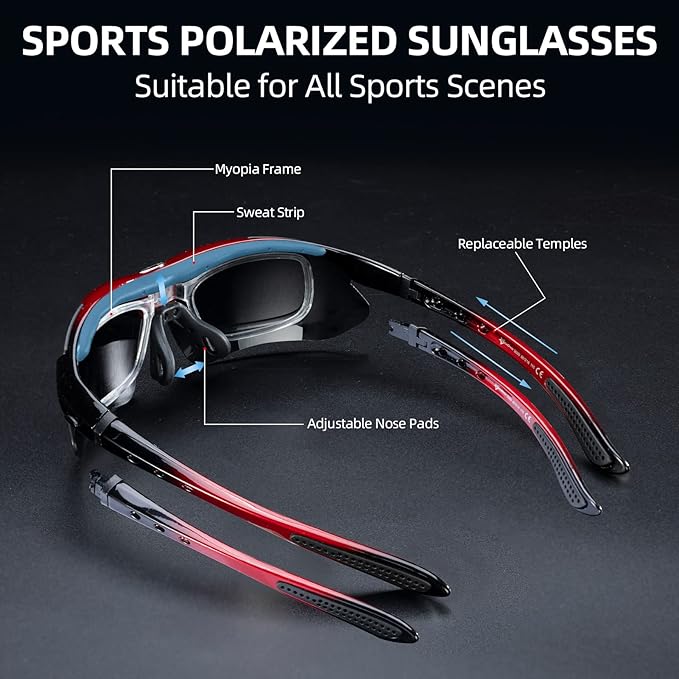 ROCKBROS Polarized Sunglasses Men Women Cycling/Pickleball/MTB Glasses UV Protection, Suitable for Myopia Glasses