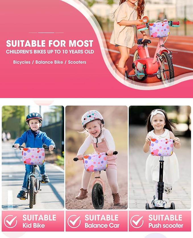 ANZOME Bike Basket for Girls, Children's Front Bike Decoration Accessory for Girls & Boys Gift Fits Most Children's Bikes Like Tricycle, Balance Bike, Scooter
