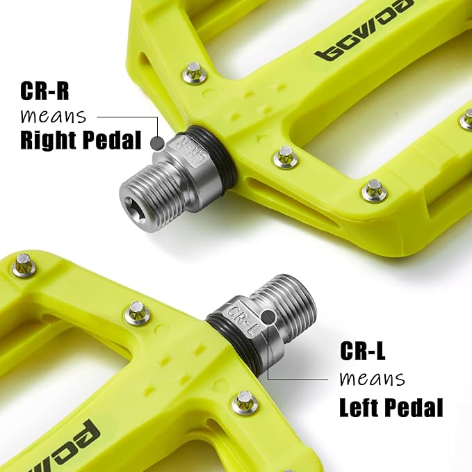 Flat MTB Bicycle Pedals Mountain Bike Colored Pedals, Glass-Fiber Nylon Composite Platform Pedal w 9/16" Sealed Cr-Mo Spindle, BMX Gravel Road Bike Pedals Clipless for Adult Women Youth Bikes
