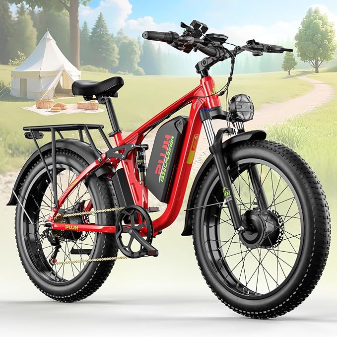 6000W Dual Motors Electric Bike for Adults,60V 20Ah 26" Fat Tire Ebike,45 mph up to 100 Miles Full Suspension Class 3 Electric Bicycle for Snow Off Road Mountain Hunting Commuter