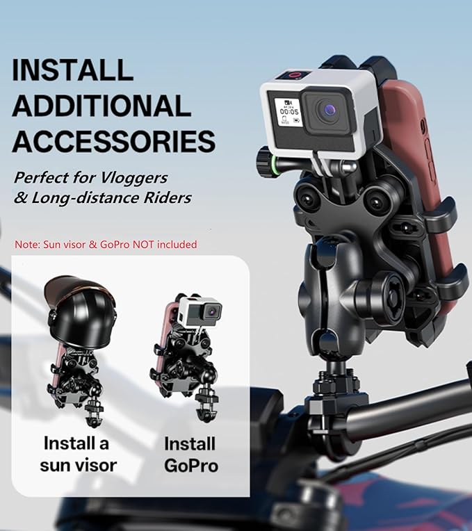 Kewig Motorcycle Phone Mount with Vibration Dampener, Anti-Shake Cellphone Cradle with Metal Handlebar Mounting Base Bike Phone Holder for Motorcycle Scooter ATV Fit 5.4-6.9" Phone