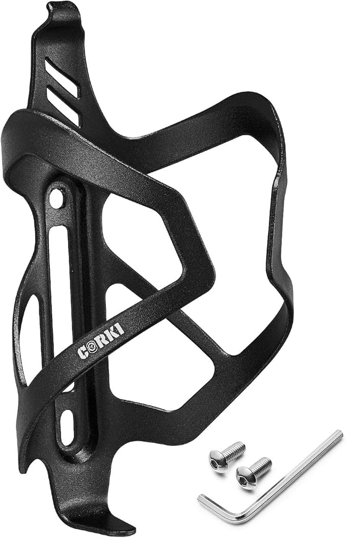 Corki Cycles Heavy Duty Bike Water Bottle Holder, Lightweight Aluminum Cage Shockproof Design for Road Mountain Gravel Bikes, Holds 18-30 oz, 1-Pack Black